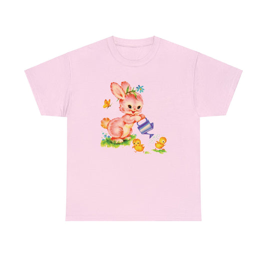 Fluffy pink bunny kitsch vintage t shirt
